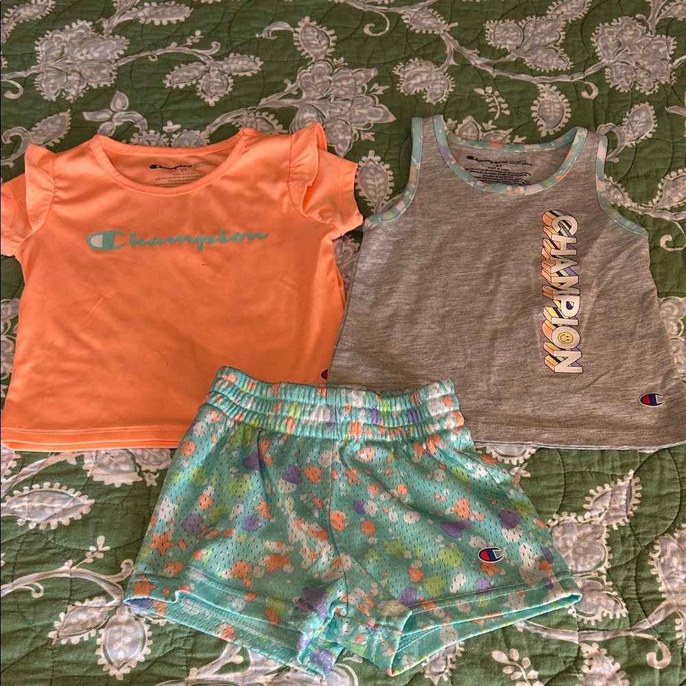 Champion Toddler Matching Set shirt and shorts- Orange, Gray, and Mint